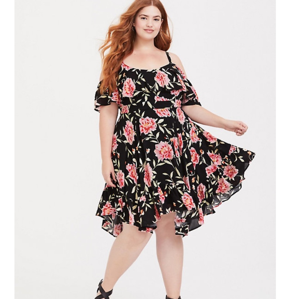 Black Floral Handkerchief Dress